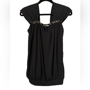 Candy Rain Women’s Black Top Blouse Gold Chain Short Sleeve Size Medium